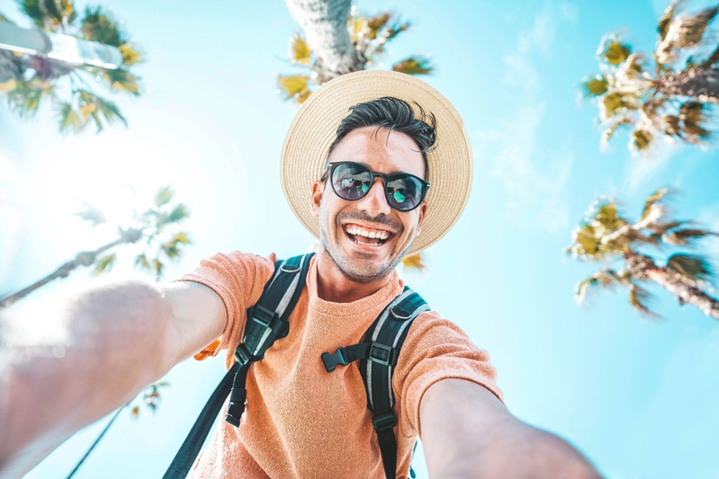 tourist with palm trees